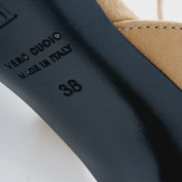 Escada SZ 38 Nude Leather Slingback Sandal With Rhinestone Embelishment NEW - Picture 9 of 9